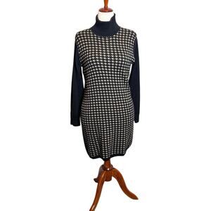 Tommy Hilfiger sweater dress black & tan patterned turtleneck long sleeve Sz L